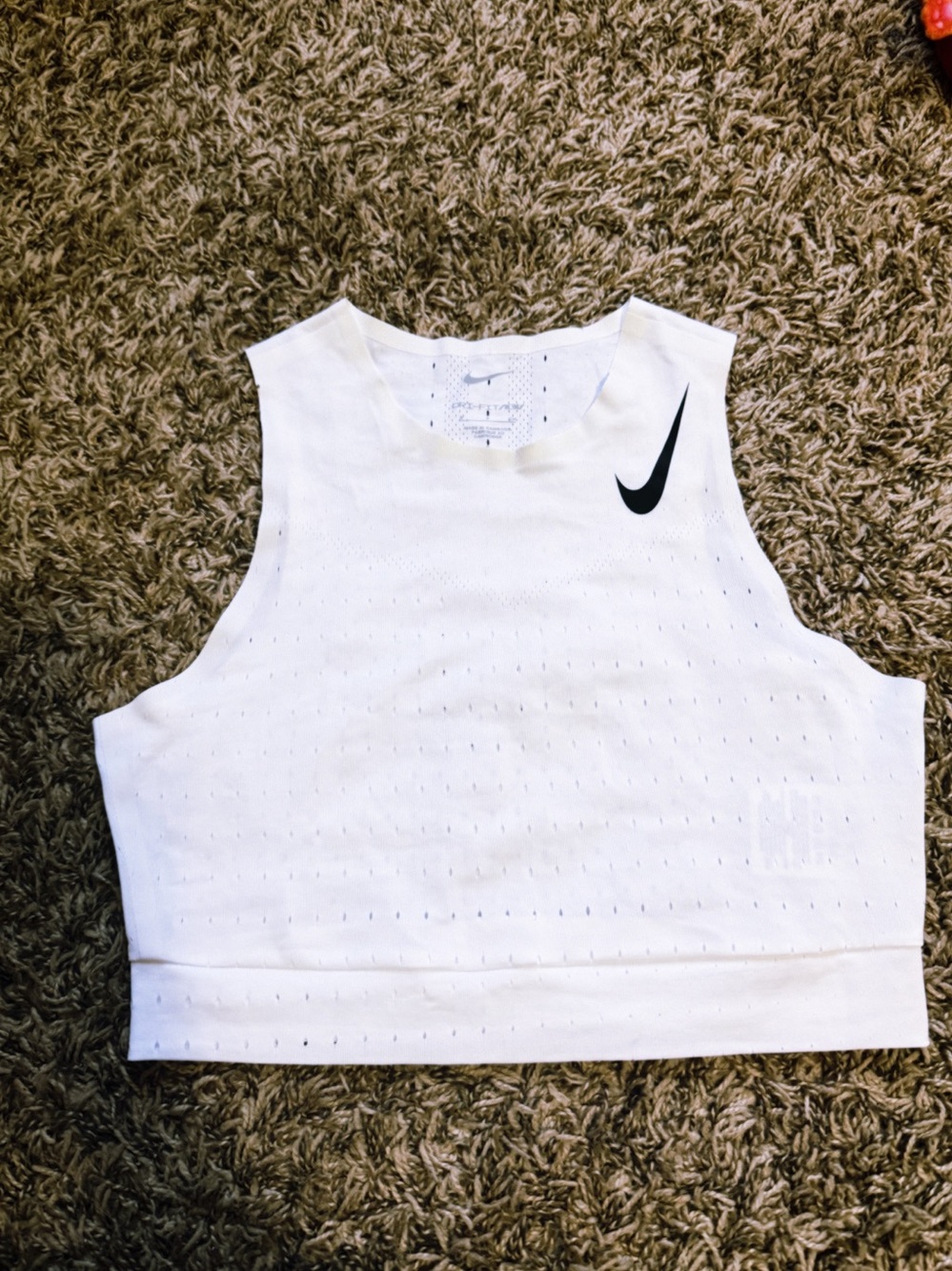 Nike White Cropped Athletic Tank with Black Swoosh
